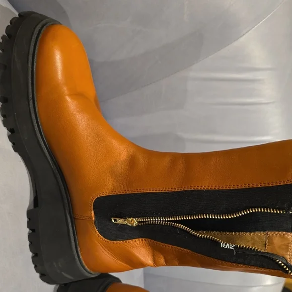 Zara Orange Heeled Boots with Black Soles - Picture 3 of 8